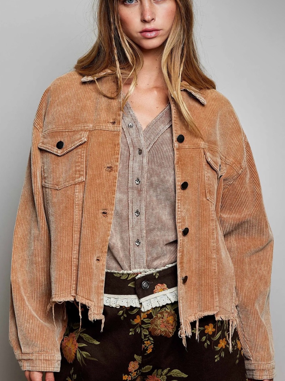 POL Corduroy Crop Jacket in Tan- NWOT